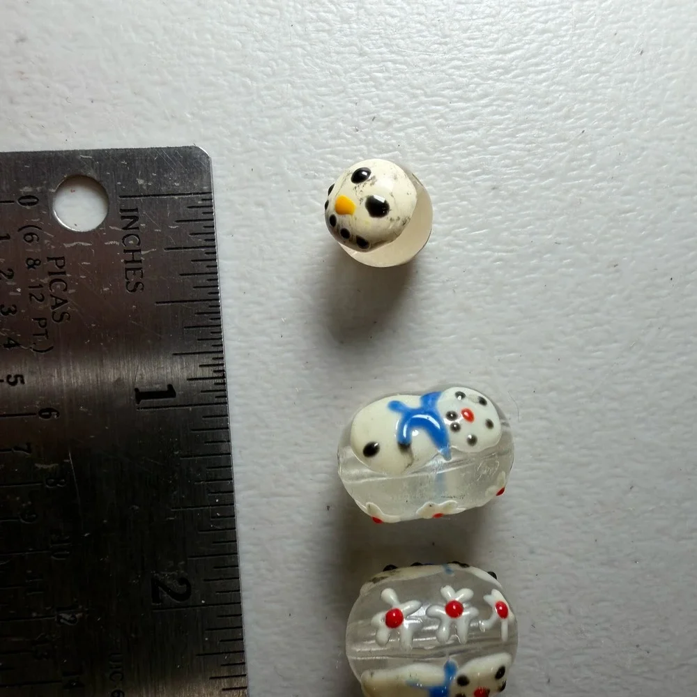 Vintage Lampwork Glass Snowman Beads Set of 5 Holiday‎ Winter Jewelry Making
